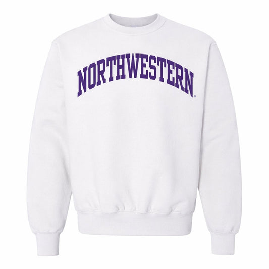 Northwestern University Wildcats Men's MV Pro-Weave Super-Heavy White Crewneck Sweatshirt with One Color Arch Design