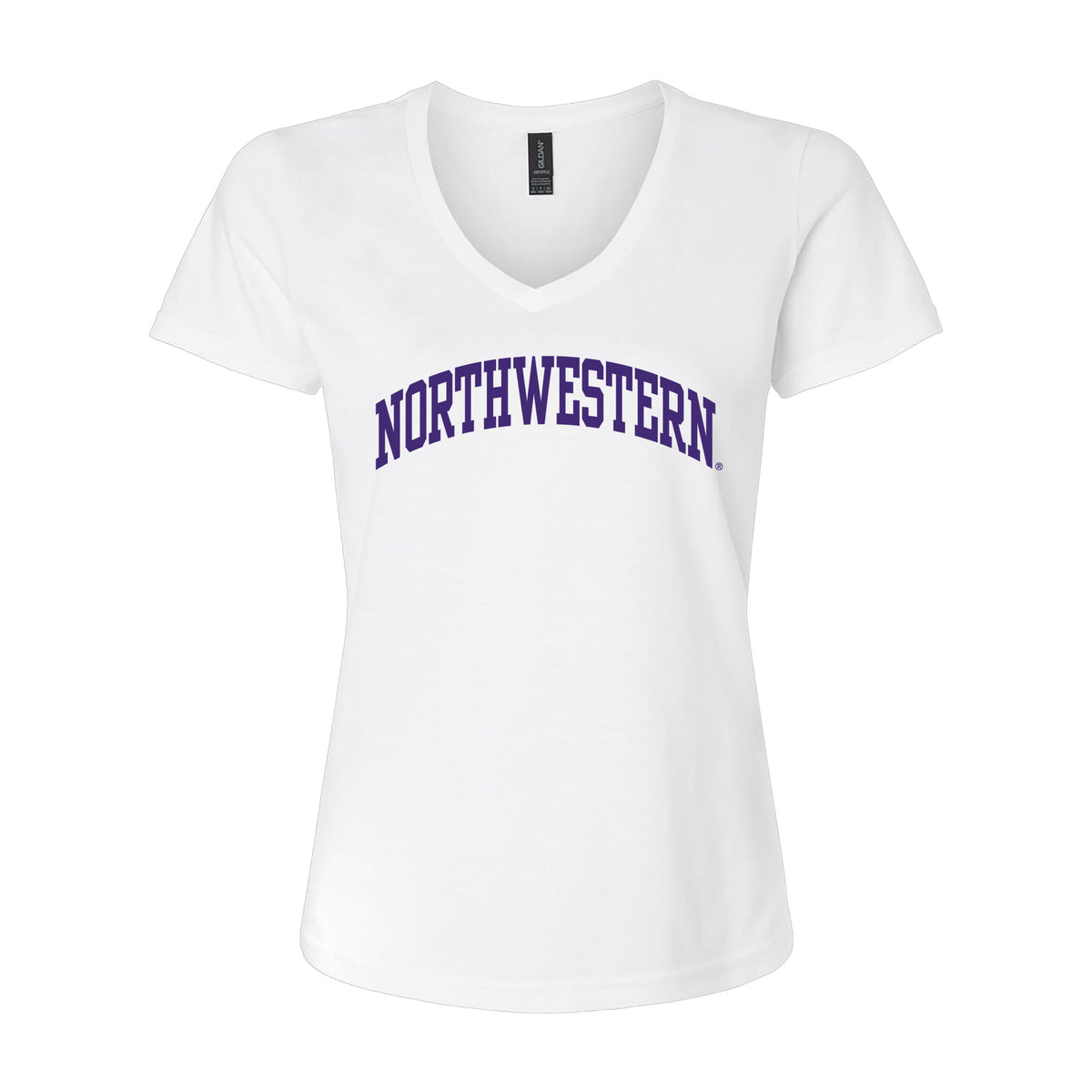 Northwestern University Wildcats Women's MV Softstyle White V-Neck Tee Shirt with One Color Northwestern Arch Design