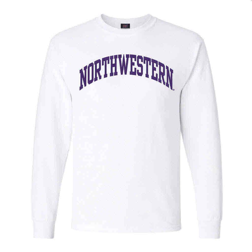 Northwestern University Wildcats Men's MV White Classic Long Sleeve Tee with One Color Arch Design