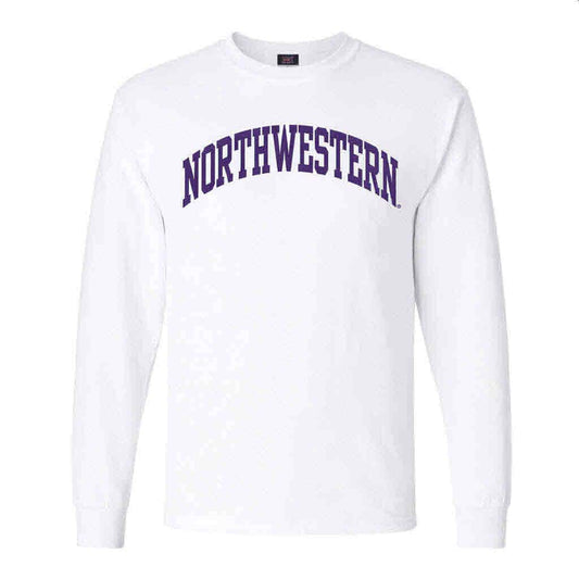 Northwestern University Wildcats Men's MV White Classic Long Sleeve Tee with One Color Arch Design
