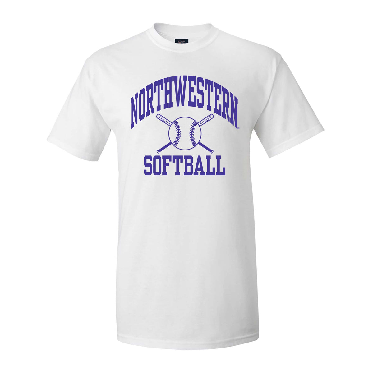 Northwestern University Wildcats White Short Sleeve Tee Shirt with Softball Design