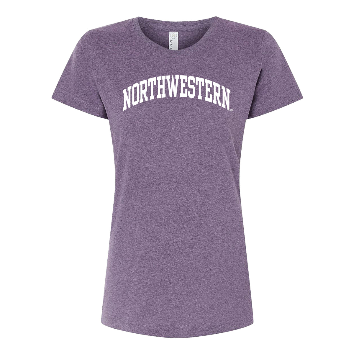 Northwestern University Wildcats Women's MV LAT Fine Jersey Wisteria Blackout Tee Shirt with One Color Northwestern Arch Design