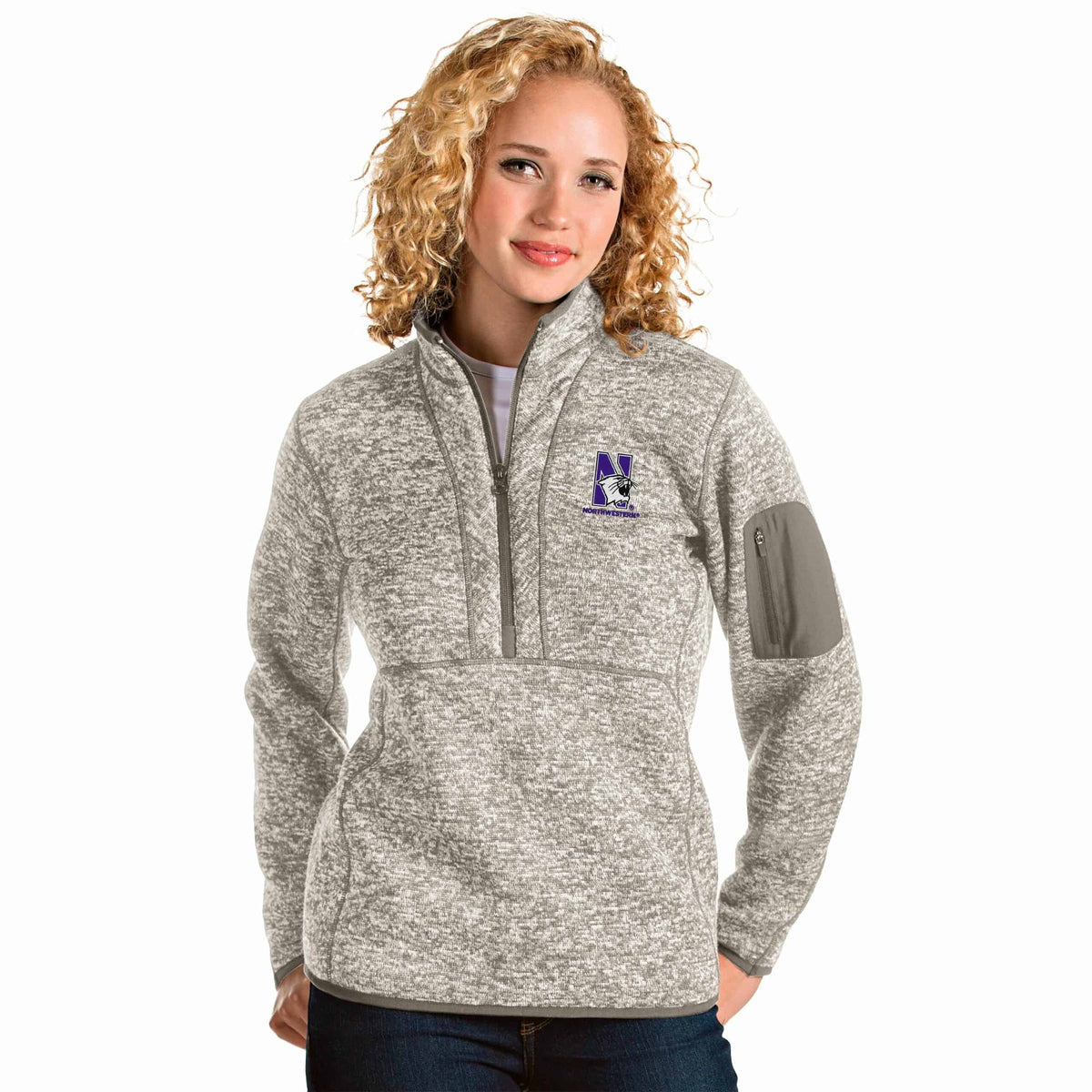 Northwestern University Wildcats Women's Antigua Fortune Jacket in Oatmeal Heather