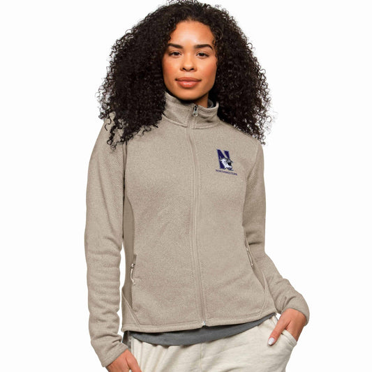 Northwestern Wildcats Women's Antigua Course Jacket in Oatmeal Heather Multi