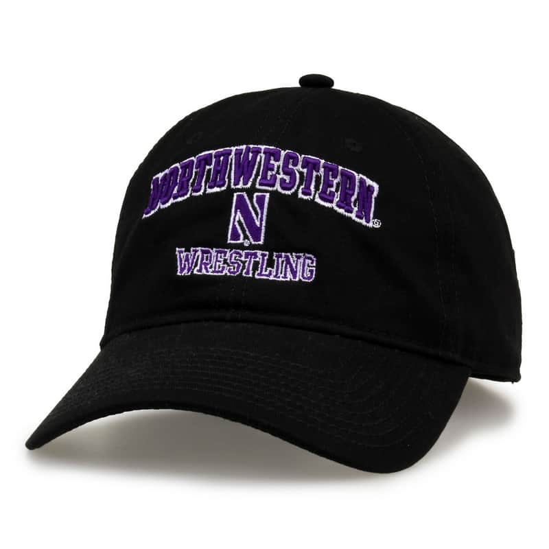 Northwestern University Wildcats Unconstructed Black Cotton Twill Hat with Wrestling Design