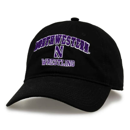 Northwestern University Wildcats Unconstructed Black Cotton Twill Hat with Wrestling Design