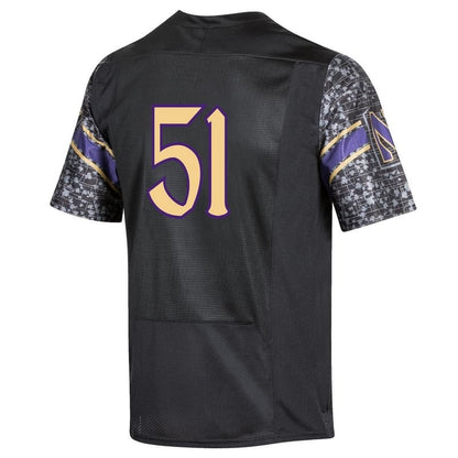 Northwestern University Wildcats Youth Under Armour Black Gothic Replica Football Jersey with #51-Back