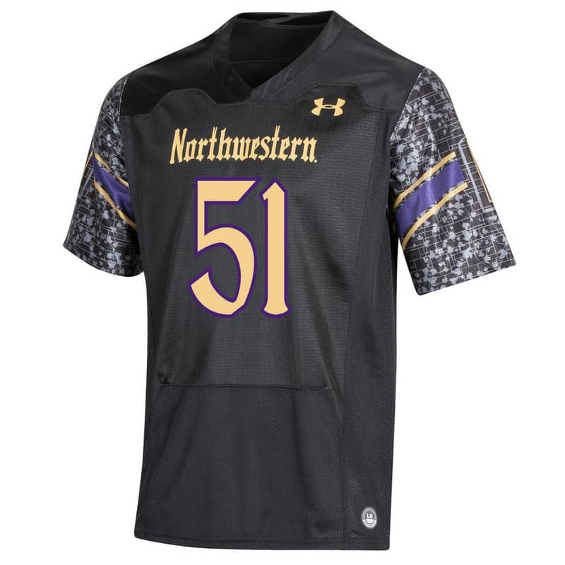 Northwestern University Wildcats Youth Under Armour Black Gothic Replica Football Jersey with #51-Front