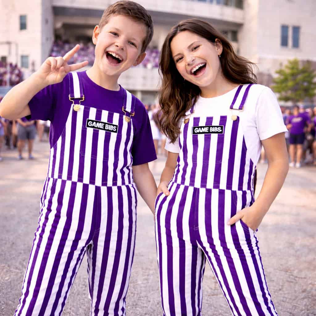 Purple/White Color Youth Game Bib Overalls-3