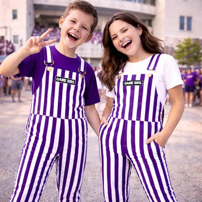 Purple/White Color Youth Game Bib Overalls-3