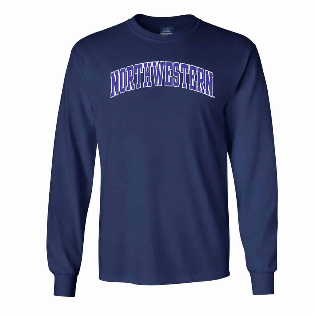 Northwestern University Wildcats Men's MV Navy Classic Long Sleeve Tee with Two Color Arch Design