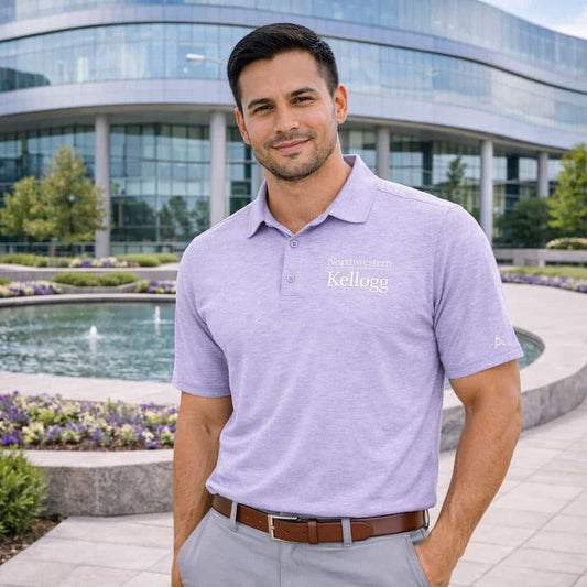 Northwestern I Kellogg Antigua Men's PAR3 Pastel Lilac Heather Polo Shirt