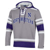 Northwestern University Wildcats Champion Men's Grey Pullover Hockey Hooded Sweatshirt with Arch & Stylized N Design