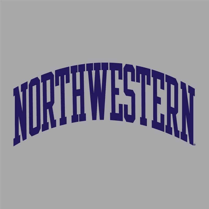 Northwestern University Wildcats Men's Oxford Heather Champion Super Heavy Reverse Weave Crewneck Sweatshirt with Purple Arched Northwestern Wool Sewn Appliqué Design-4