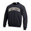 Northwestern University Wildcats Men's Black Champion Eco Powerblend Crewneck Sweatshirt with Creamy White Arched Northwestern Wool Sewn Appliqué Design -2