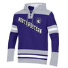 Northwestern University Wildcats Champion Men's Purple/Heather Pullover Hockey Hooded Sweatshirt with Diagonal & N-Cat Design