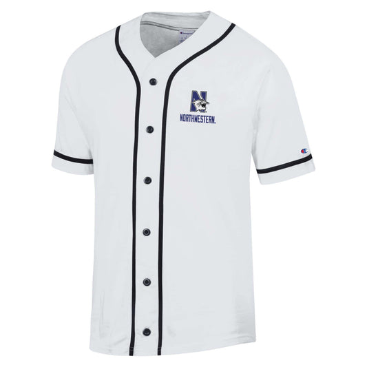 Northwestern University Wildcats Champion White Braided Baseball Jersey with Left Chest and Full Back Design