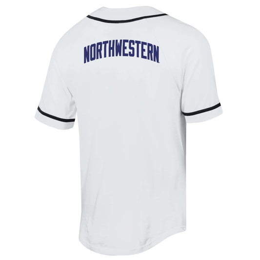 Northwestern University Wildcats Champion White Braided Baseball Jersey with Left Chest and Full Back Design -Back