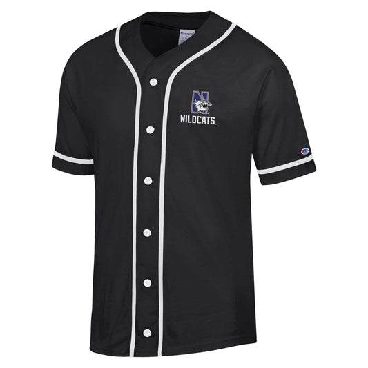 Northwestern University Wildcats Champion Black Braided Baseball Jersey with Left Chest and Full Back Design