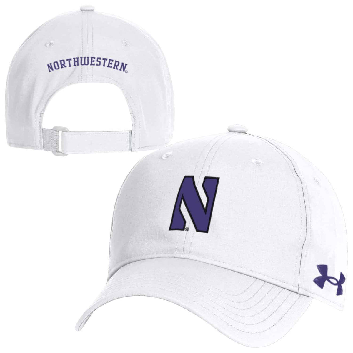 Northwestern University Wildcats Under Armour Performance Adjustable White Hat with Stylized Northwestern N Design