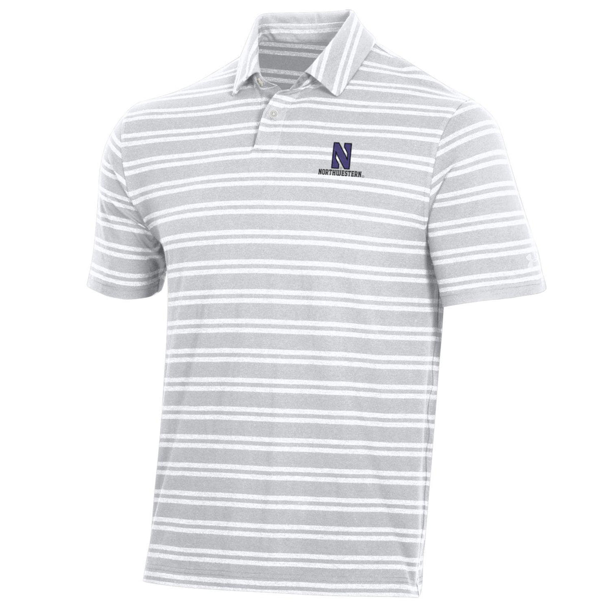 Northwestern University Wildcats Men’s Under Armour Charged Cotton Stripe Polo in White