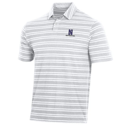 Northwestern University Wildcats Men’s Under Armour Charged Cotton Stripe Polo in White
