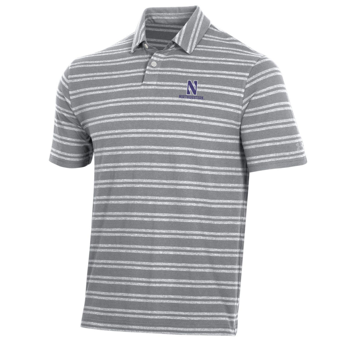 Northwestern University Wildcats Men’s Under Armour Charged Cotton Stripe Polo in Grey