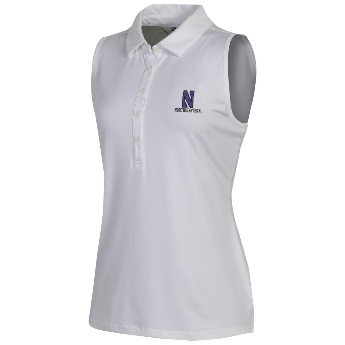 Northwestern University Wildcats Ladies Under Armour Zinger Sleeveless Polo in Solid White Color