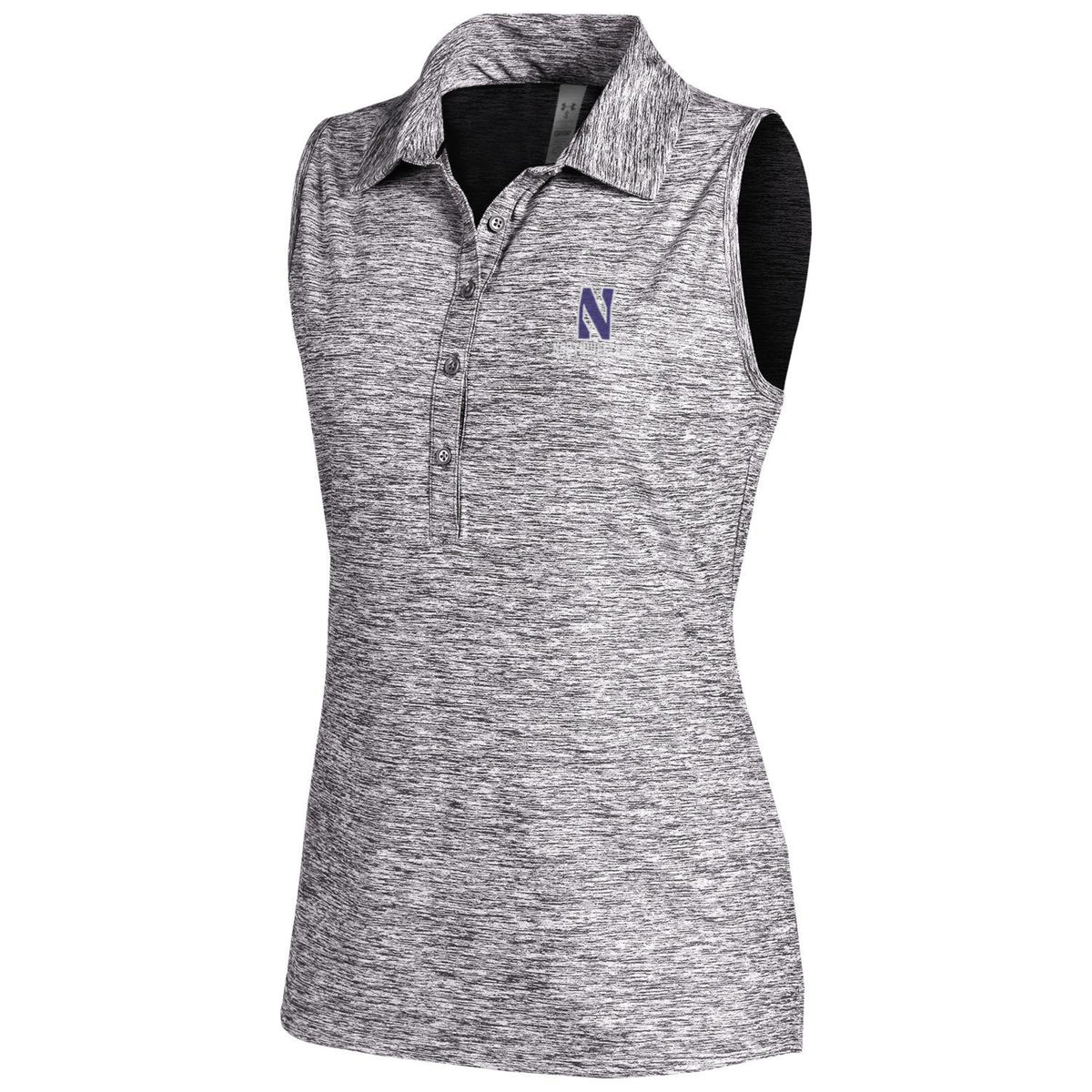 Northwestern University Wildcats Ladies Under Armour Zinger Sleeveless Polo in True Grey Heather Twist