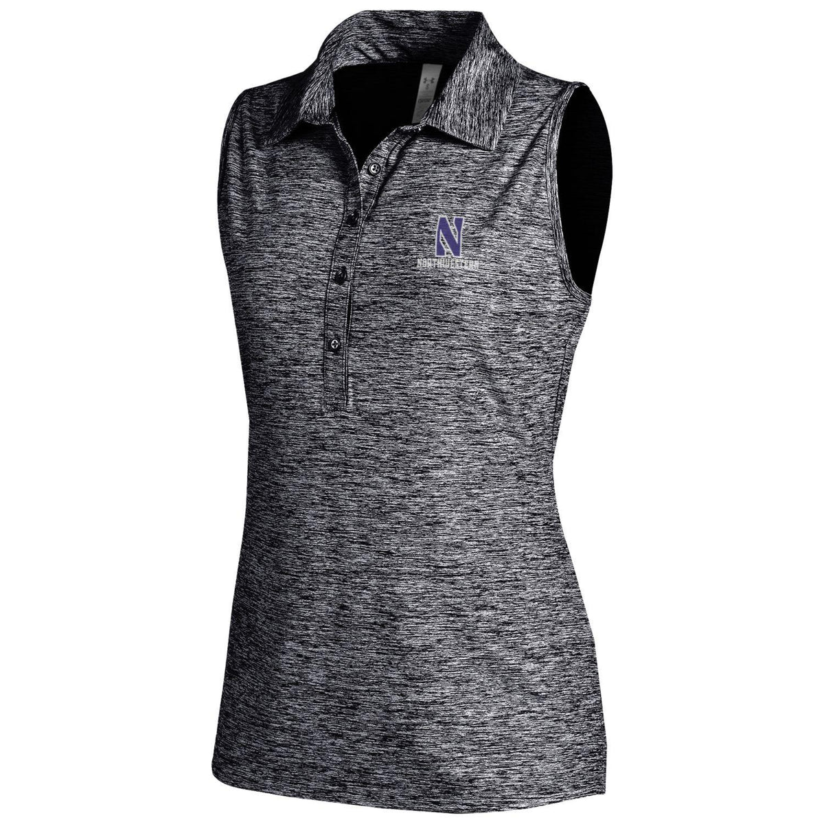 Northwestern University Wildcats Ladies Under Armour Zinger Sleeveless Polo in Black Twist