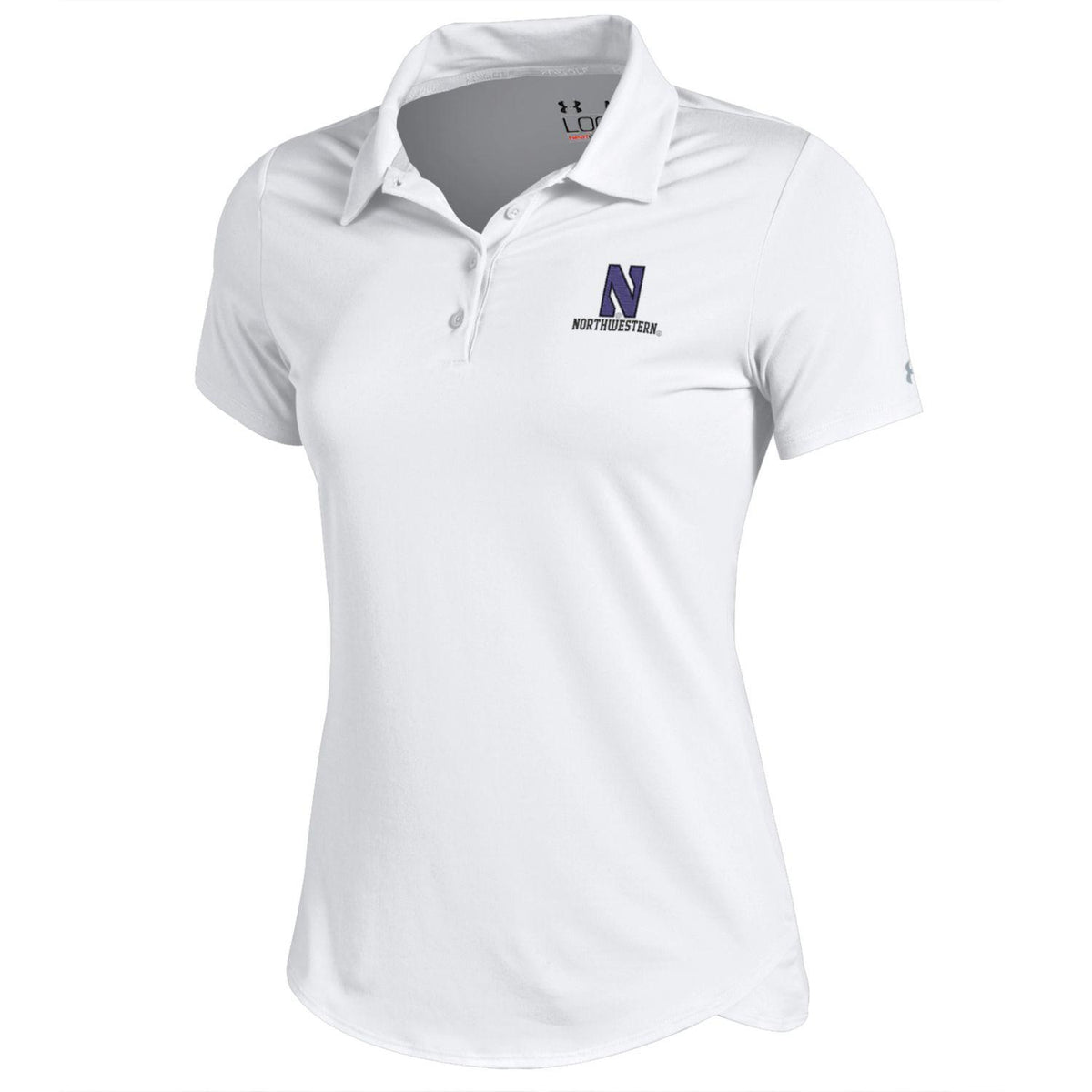 Northwestern University Wildcats Ladies Under Armour Leader S/S Polo in Solid White Color