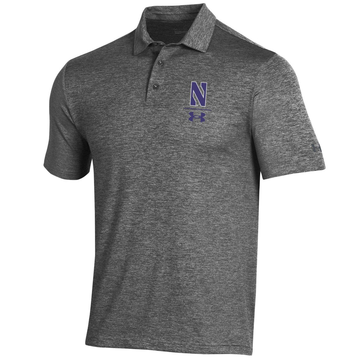 Northwestern University Wildcats Men’s Under Armour Playoff Heather Polo in Black Novelty