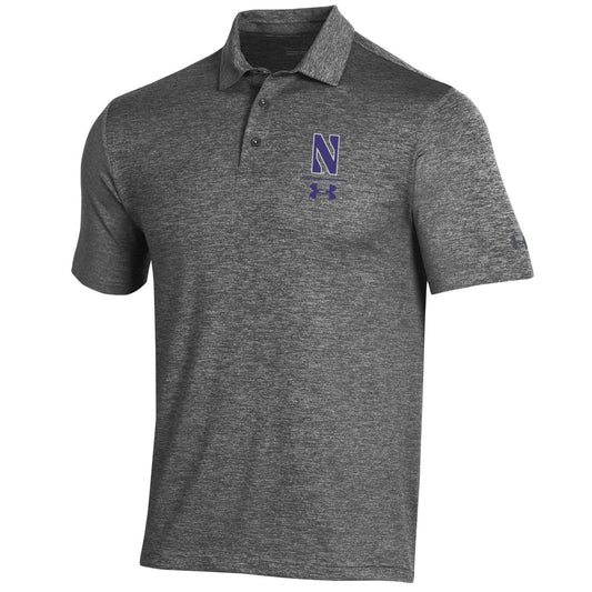 Northwestern University Wildcats Men’s Under Armour Playoff Heather Polo in Black Novelty