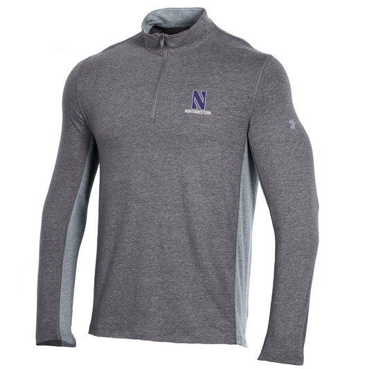 Northwestern University Wildcats Men’s Under Armour Charged Cotton 1/4 Zip with Stylized N Design in Carbon Heather Color