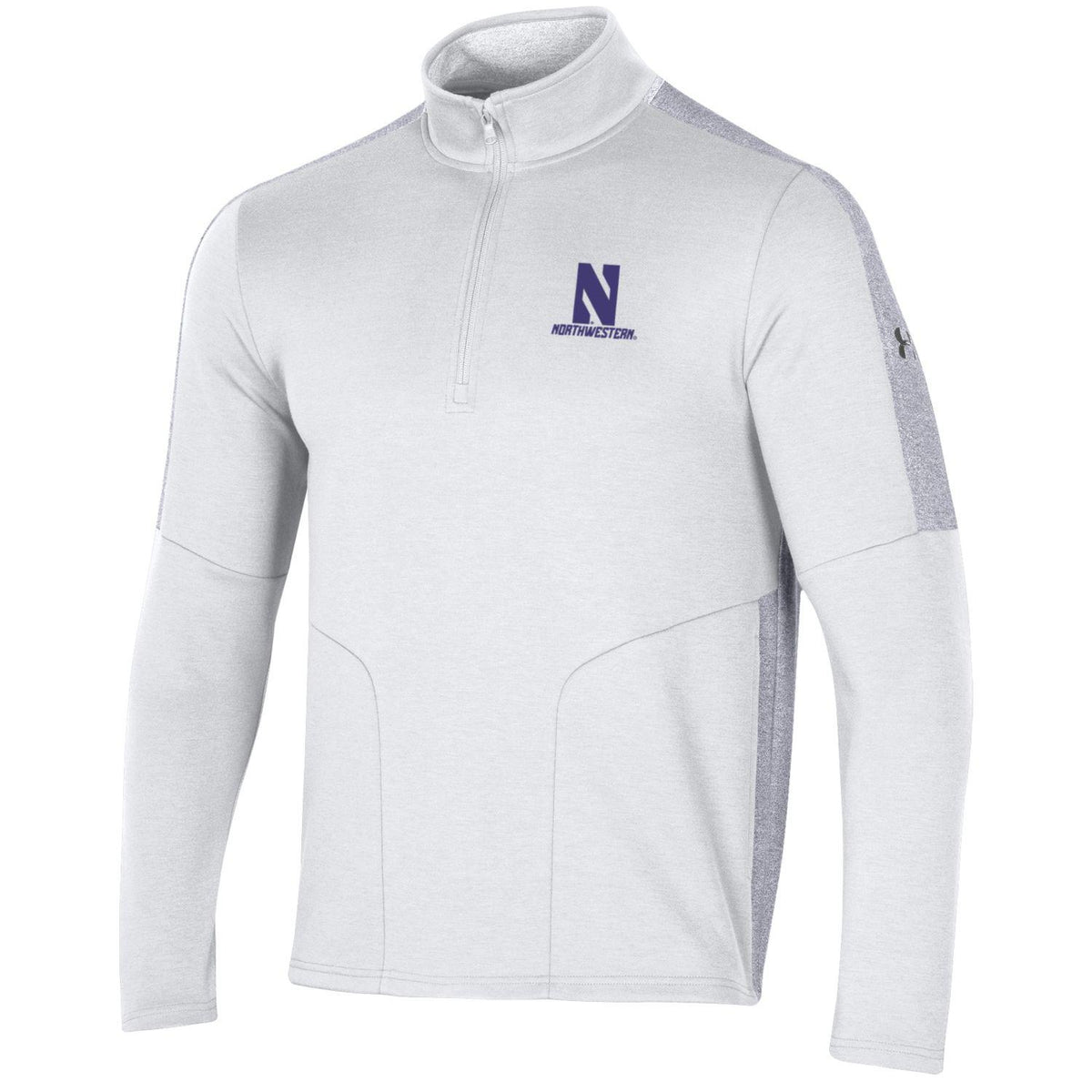 Northwestern University Wildcats Men’s Under Armour Apollo 1/2 Zip with Stylized N Design in White/Mod Grey Heather Color