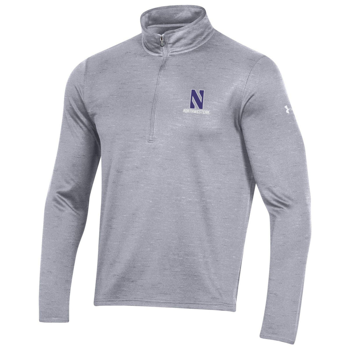 Northwestern University Wildcats Men’s Under Armour Fleece 1/2 Zip with Stylized N Design in Mod Grey Novelty Color