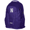 Northwestern University Wildcats Under Armour Purple Hustle 5.0 Backpack with Stylized N in Solid White