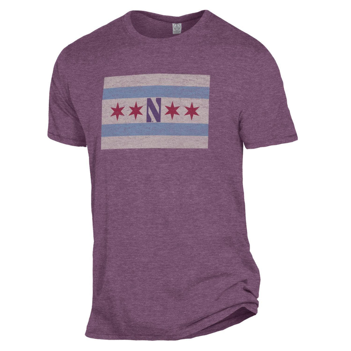 Northwestern University Wildcats Men's Alternative Apparel The Keeper Vintage Iris Short Sleeve Tee Shirt with Chicago Flag Design