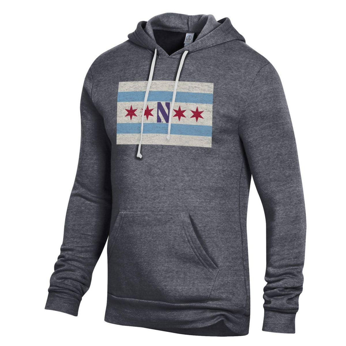 Northwestern University Wildcats Men's Alternative Apparel The Challenger Eco Black Hooded Sweatshirt with Chicago Flag Design