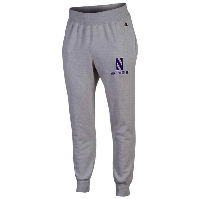 Northwestern University Wildcats Champion Men's Oxford Heather Super Heavy Weight Reverse Weave Jogger Pant With Stylized N over Northwestern Design