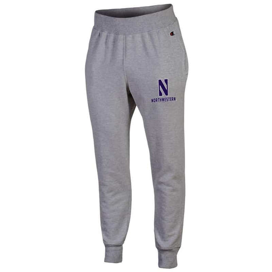 Northwestern University Wildcats Champion Men's Oxford Heather Super Heavy Weight Reverse Weave Jogger Pant With Stylized N over Northwestern Design