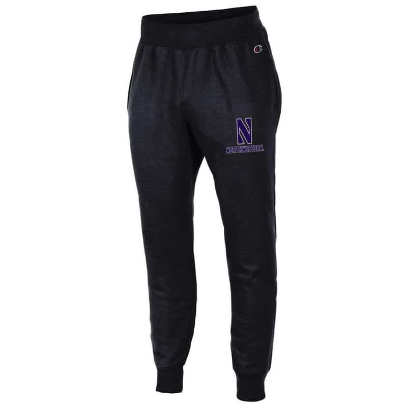 Northwestern University Wildcats Champion Men's Black Super Heavy Weight Reverse Weave Jogger Pant With Stylized N over Northwestern Design