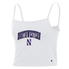 Northwestern University Wildcats Women’s Champion Football Fan White Cropped Cami with Arch Over N Design