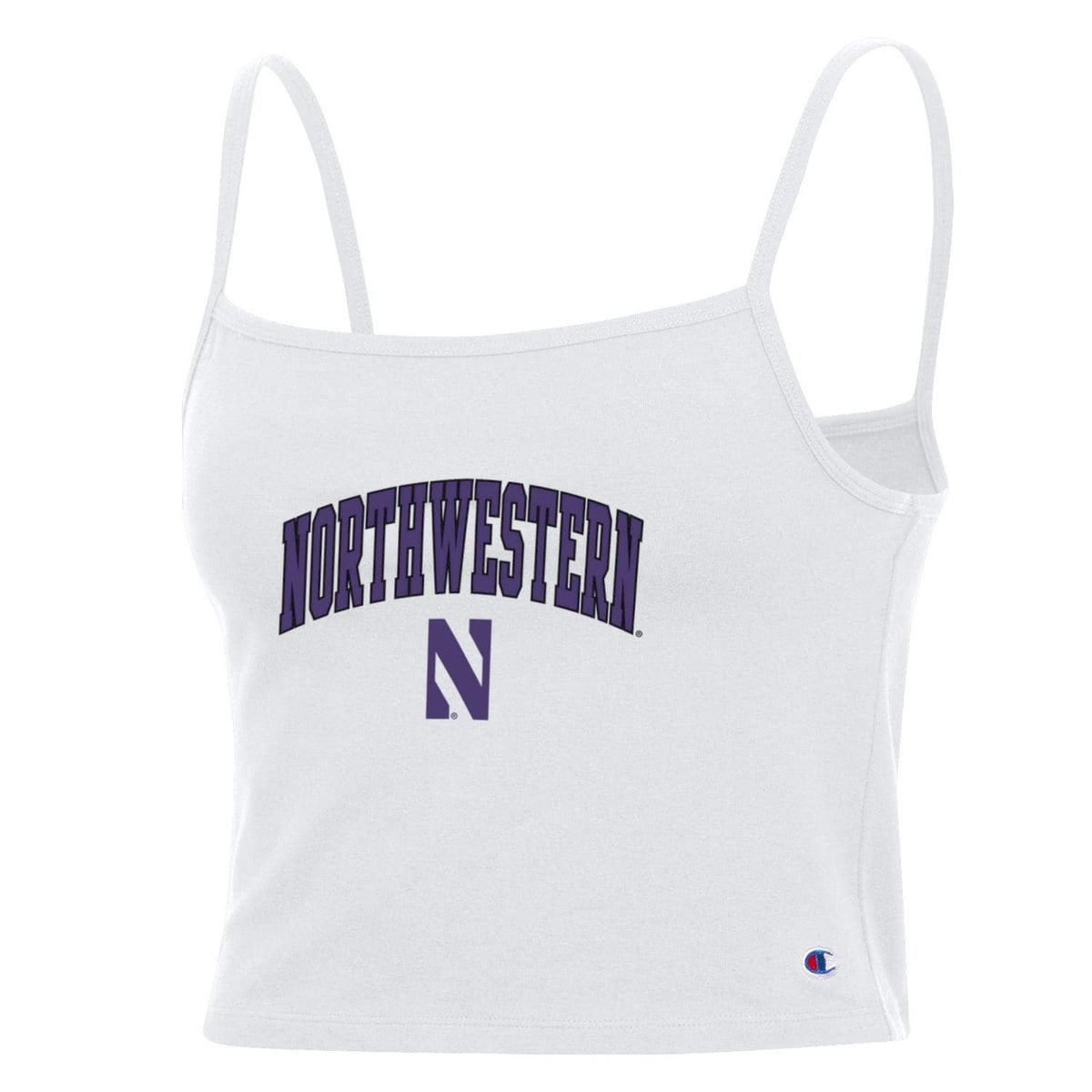 Northwestern University Wildcats Women’s Champion Football Fan White Cropped Cami with Arch Over N Design