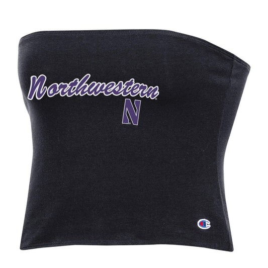 Northwestern University Wildcats Women’s Champion Football Fan Black Tube Top with Arch Over N Design
