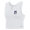 Northwestern University Wildcats Women’s Champion Football Fan White Fitted Crop Tank with N-Cat Design