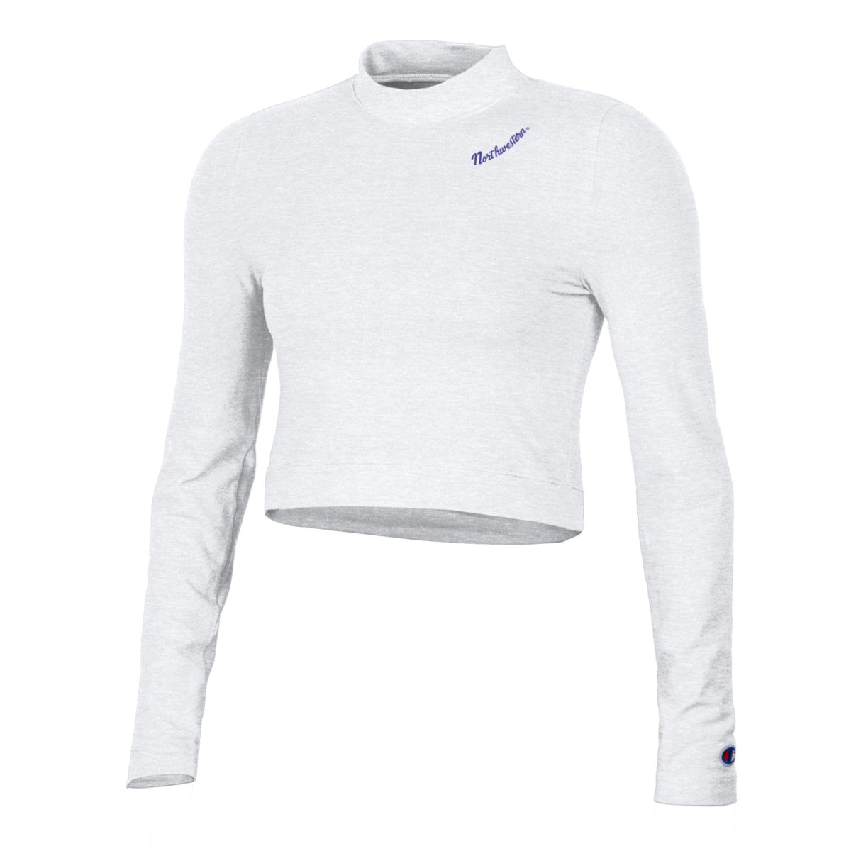 Northwestern University Wildcats Women’s Champion Tailgate Her White Long Sleeve Mock Crop