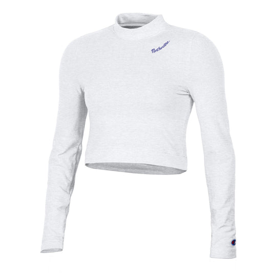 Northwestern University Wildcats Women’s Champion Tailgate Her White Long Sleeve Mock Crop