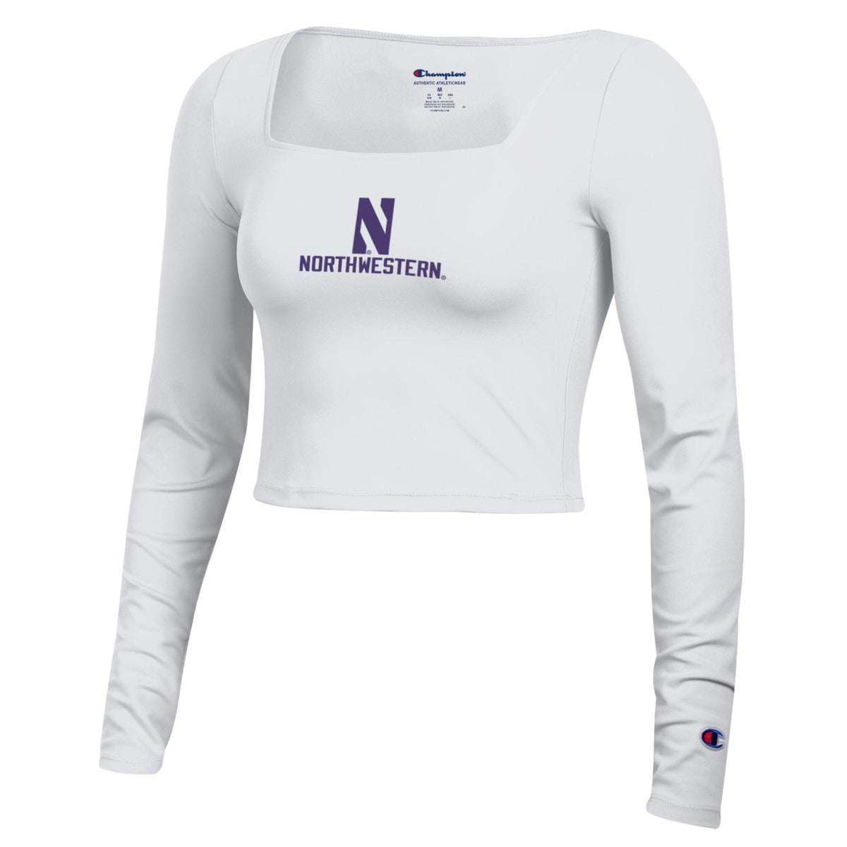 Northwestern University Wildcats Women’s Champion Tailgate Her White Long Sleeve Square Neck Crop