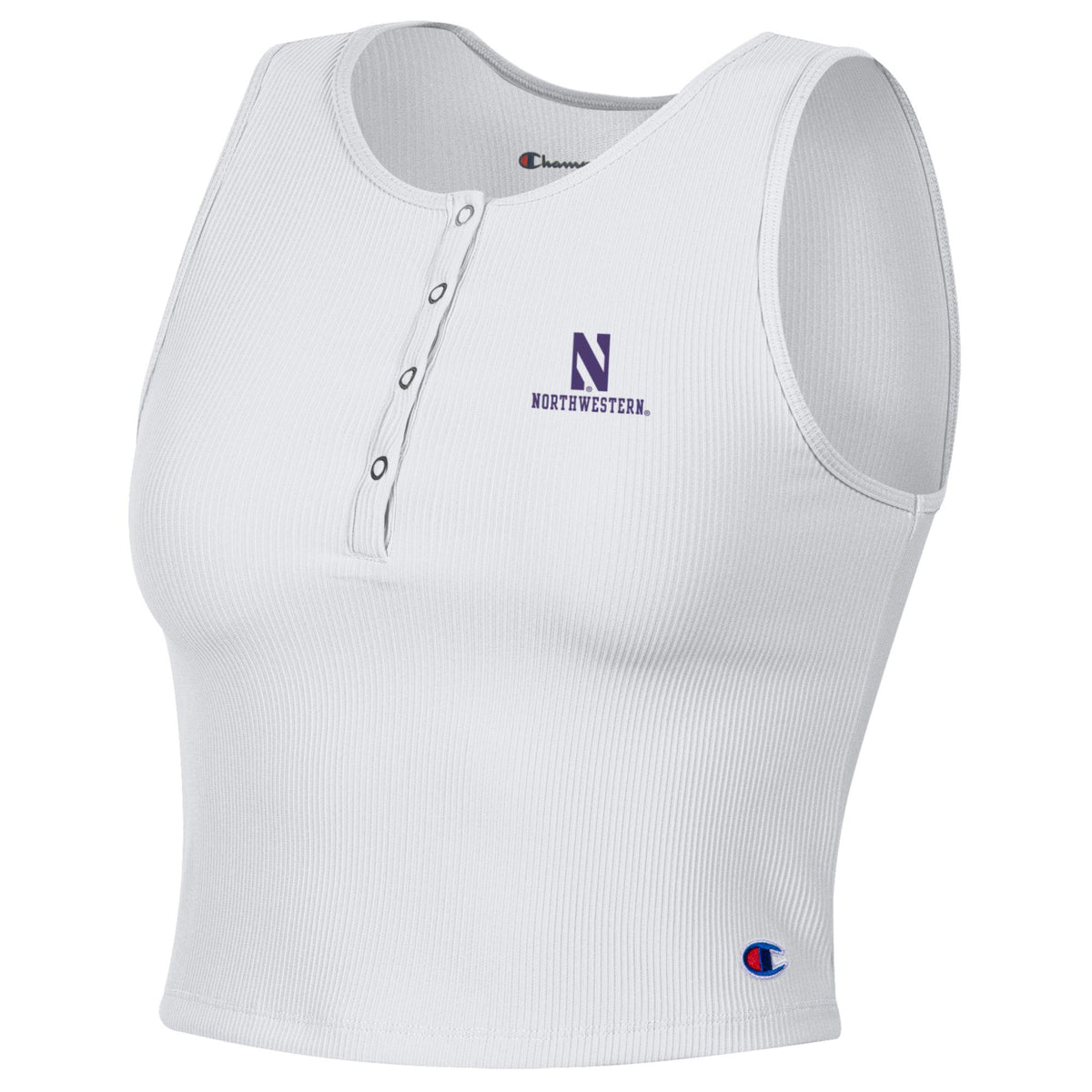 Northwestern University Wildcats Women’s Champion Tailgate Her White Ottoman Rib Henley Crop